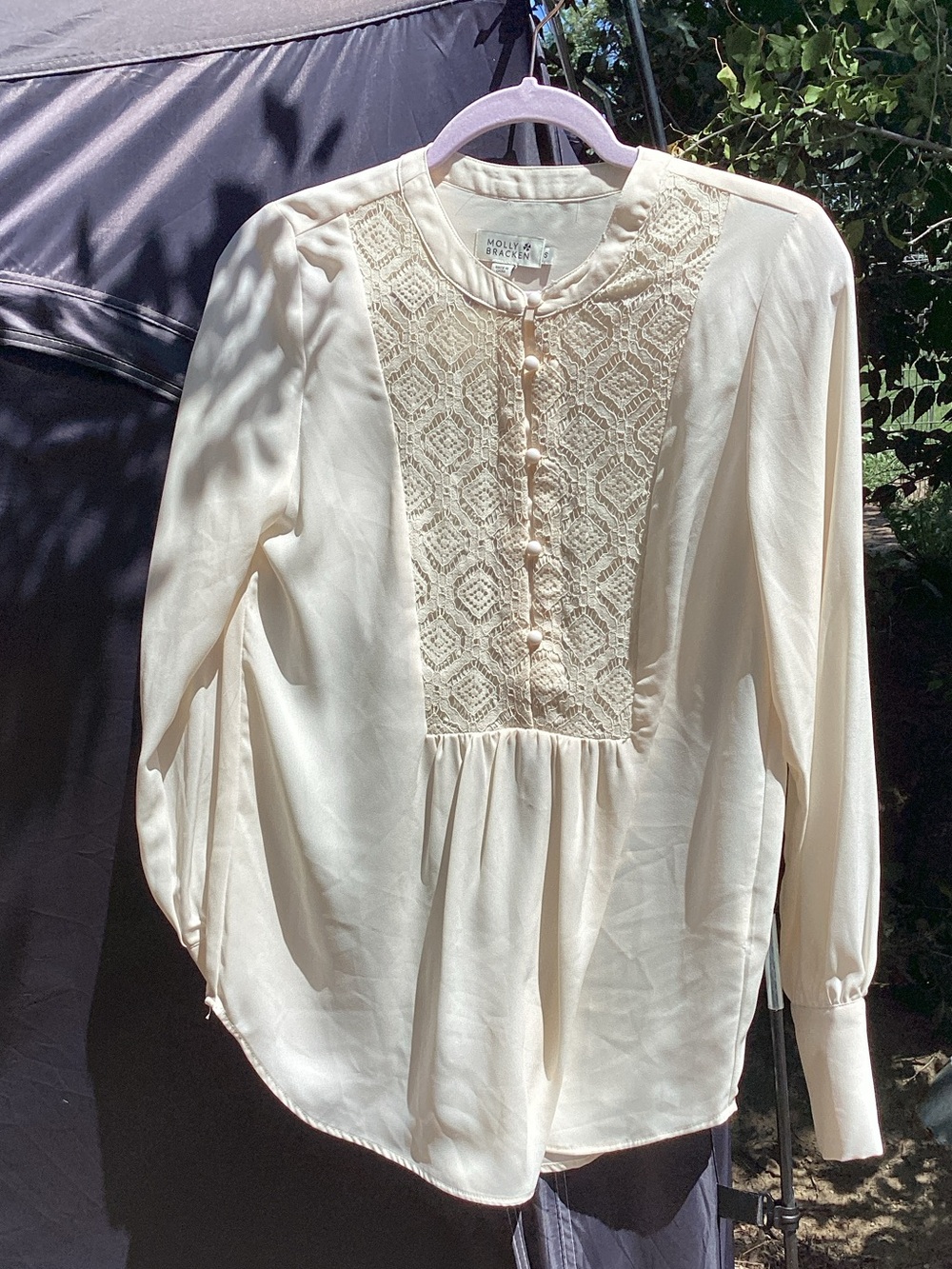 Molly Bracken Ivory Lace-Front Long Sleeve Tunic